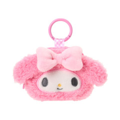 Japan Sanrio Original Fluffy Mini Pouch with Carabiner - My Melody : Face