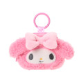 Japan Sanrio Original Fluffy Plush Mini Pouch with Carabiner - My Melody : Face - 1