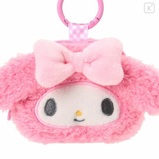 Japan Sanrio Original Fluffy Plush Mini Pouch with Carabiner - My Melody : Face - 2