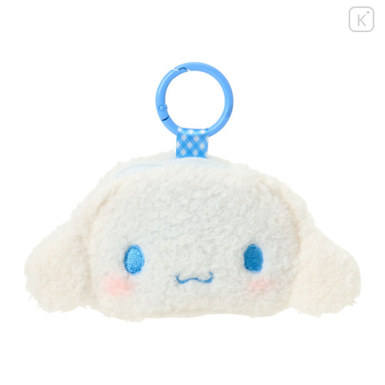 Japan Sanrio Original Fluffy Plush Mini Pouch with Carabiner - Cinnamoroll : Face - 1