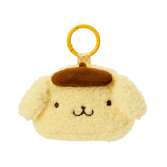 Japan Sanrio Original Fluffy Mini Pouch with Carabiner - Pompompurin : Face