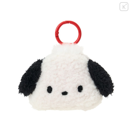 Japan Sanrio Original Fluffy Plush Mini Pouch with Carabiner - Pochacco : Face - 1