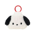 Japan Sanrio Original Fluffy Plush Mini Pouch with Carabiner - Pochacco : Face - 1