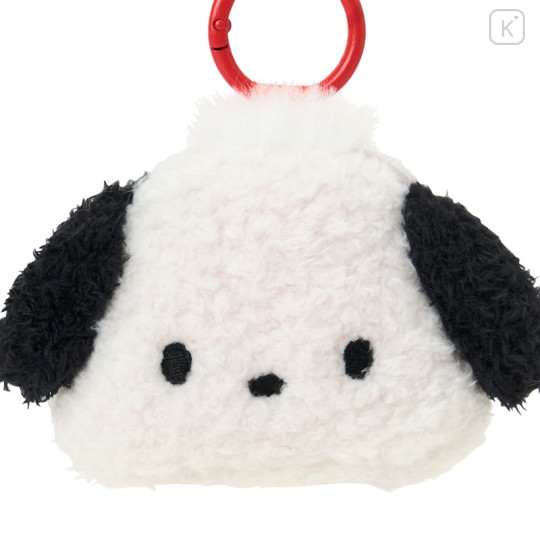 Japan Sanrio Original Fluffy Plush Mini Pouch with Carabiner - Pochacco : Face - 2