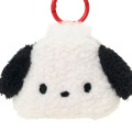 Japan Sanrio Original Fluffy Plush Mini Pouch with Carabiner - Pochacco : Face - 2