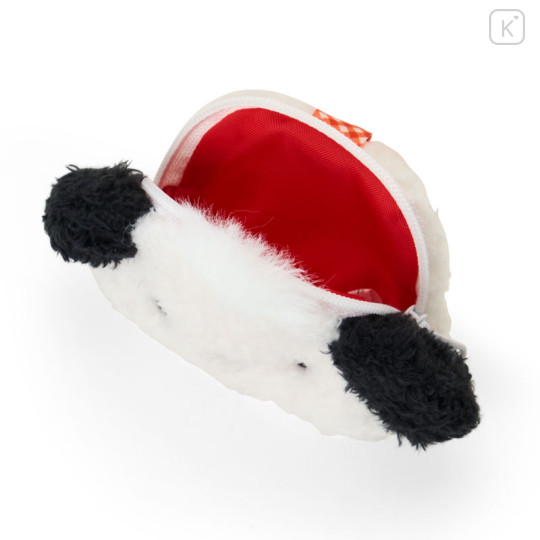 Japan Sanrio Original Fluffy Plush Mini Pouch with Carabiner - Pochacco : Face - 3