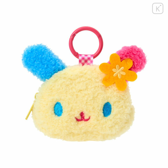 Japan Sanrio Original Fluffy Plush Mini Pouch with Carabiner - Usahana : Face - 1