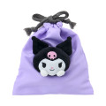 Japan Sanrio Original Face Mascot Drawstring Bag - Kuromi - 1