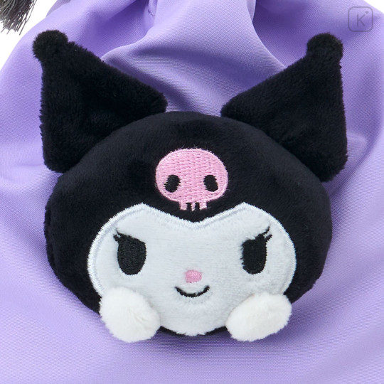 Japan Sanrio Original Face Mascot Drawstring Bag - Kuromi - 3