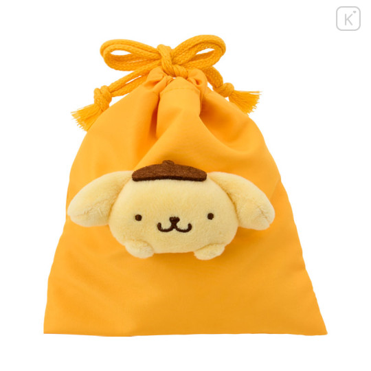 Japan Sanrio Original Face Mascot Drawstring Bag - Pompompurin - 1