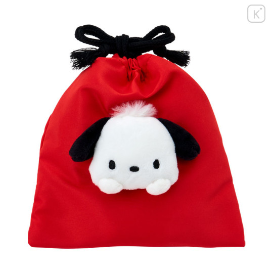 Japan Sanrio Original Face Mascot Drawstring Bag - Pochacco - 1