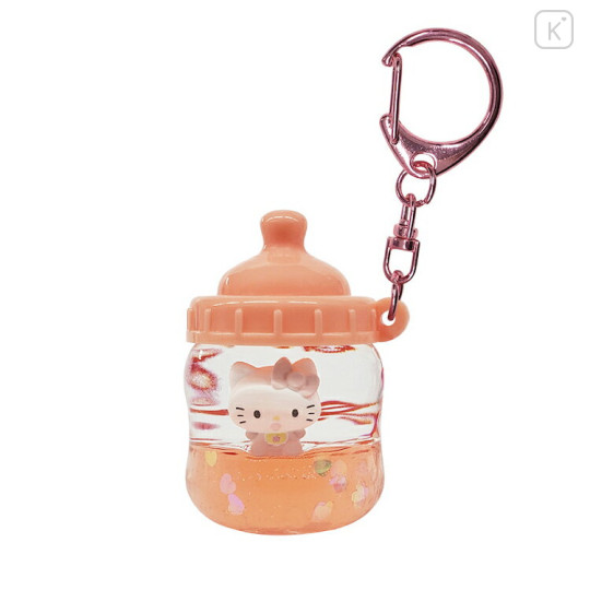 Japan Sanrio Floating Sequins Keychain - Hello Kitty : Baby Bottle - 1
