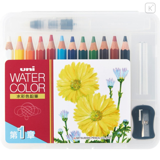 Japan Uni Water Color Pencil Set - 12colors Basic Tones Compact - 1