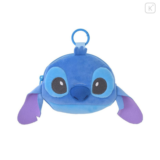 Japan Disney Store Face-shaped Pouch with Carabiner - Stitch - 1