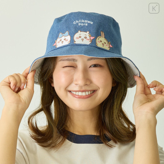 Japan Chiikawa Reversible Wide Brim Sun Hat - Chiikawa & Hachiware & Usagi : Chiikawa Park Flag Denim - 3
