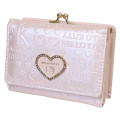 Japan Sanrio Clasp Trifold Wallet - Hello Kitty : Patent Leather Pearl Pink Gold Heart Embossed - 1