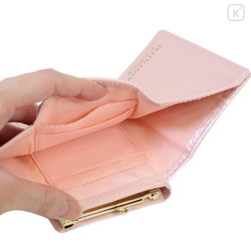 Japan Sanrio Clasp Trifold Wallet - Hello Kitty : Patent Leather Pearl Pink Gold Heart Embossed - 4