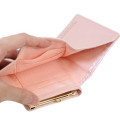 Japan Sanrio Clasp Trifold Wallet - Hello Kitty : Patent Leather Pearl Pink Gold Heart Embossed - 4