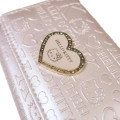 Japan Sanrio Clasp Trifold Wallet - Hello Kitty : Patent Leather Pearl Pink Gold Heart Embossed - 6