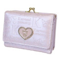 Japan Sanrio Clasp Trifold Wallet - Kuromi : Patent Leather Pearl Purple Gold Heart Embossed - 1