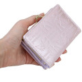 Japan Sanrio Clasp Trifold Wallet - Kuromi : Patent Leather Pearl Purple Gold Heart Embossed - 2
