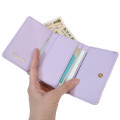 Japan Sanrio Clasp Trifold Wallet - Kuromi : Patent Leather Pearl Purple Gold Heart Embossed - 3