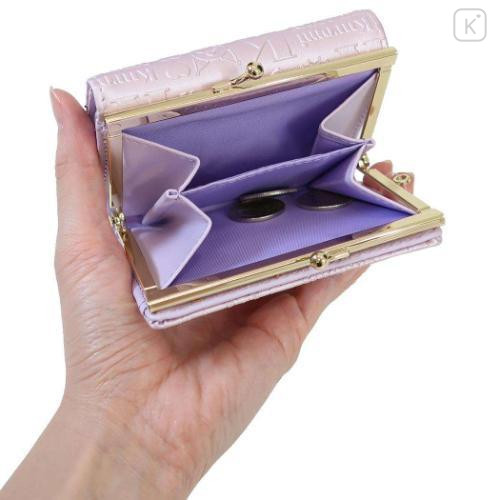 Japan Sanrio Clasp Trifold Wallet - Kuromi : Patent Leather Pearl Purple Gold Heart Embossed - 4