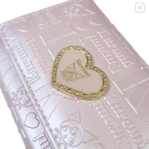 Japan Sanrio Clasp Trifold Wallet - Kuromi : Patent Leather Pearl Purple Gold Heart Embossed - 5