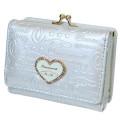 Japan Sanrio Clasp Trifold Wallet - Cinnamoroll : Patent Leather Pearl Blue Gold Heart Embossed - 1