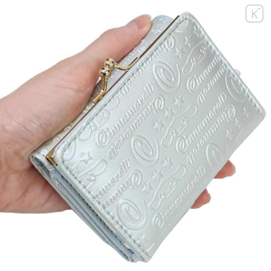 Japan Sanrio Clasp Trifold Wallet - Cinnamoroll : Patent Leather Pearl Blue Gold Heart Embossed - 2