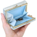 Japan Sanrio Clasp Trifold Wallet - Cinnamoroll : Patent Leather Pearl Blue Gold Heart Embossed - 5