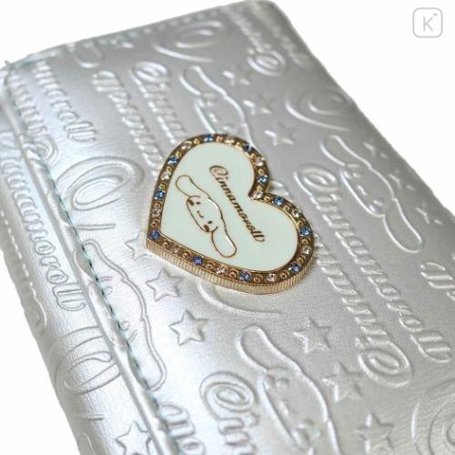 Japan Sanrio Clasp Trifold Wallet - Cinnamoroll : Patent Leather Pearl Blue Gold Heart Embossed - 6