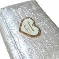 Japan Sanrio Clasp Trifold Wallet - Cinnamoroll : Patent Leather Pearl Blue Gold Heart Embossed - 6