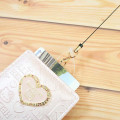 Japan Sanrio Pass Case Card Holder & Reel - Hello Kitty : Patent Leather Pearl Pink Gold Heart Embossed - 3