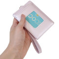 Japan Sanrio Pass Case Card Holder & Reel - Kuromi : Patent Leather Pearl Purple Gold Heart Embossed - 2