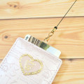 Japan Sanrio Pass Case Card Holder & Reel - Kuromi : Patent Leather Pearl Purple Gold Heart Embossed - 3