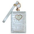 Japan Sanrio Pass Case Card Holder & Reel - Cinnamoroll : Patent Leather Pearl Blue Gold Heart Embossed - 1