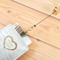 Japan Sanrio Pass Case Card Holder & Reel - Cinnamoroll : Patent Leather Pearl Blue Gold Heart Embossed - 3