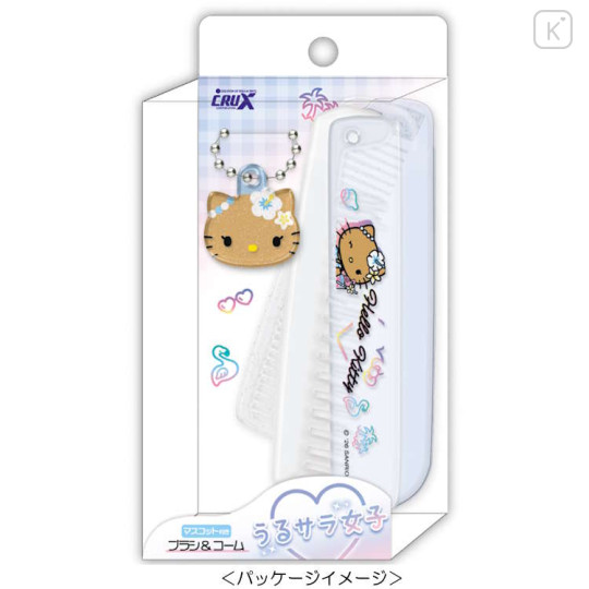 Japan Sanrio Folding Brush & Comb - Hello Kitty : Tan Sunburned Swimsuit Summer Blue - 2