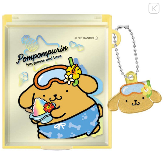 Japan Sanrio Mirror with Charm - Pompompurin : Tan Sunburned Swimsuit Summer - 1