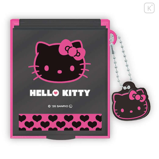 Japan Sanrio Mirror with Charm - Hello Kitty : Black Pink Heart - 1