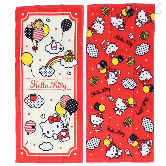 Japan Sanrio Shirred Face Towel Set - Hello Kitty & Tiny Chum : Balloon Party Red - 1