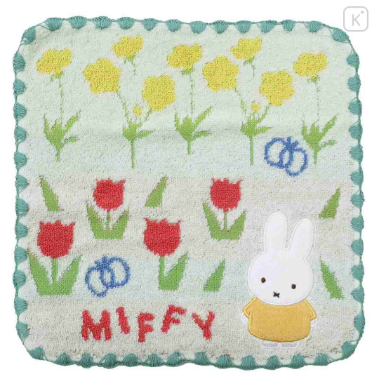 Japan Miffy Jacquard Mini Towel Handkerchief - Flower Green - 1