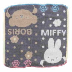 Japan Miffy Jacquard Mini Towel Handkerchief - Boris & Miffy Grey Black