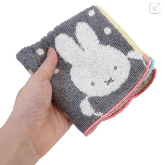 Japan Miffy Jacquard Mini Towel Handkerchief - Boris & Miffy Grey Black - 3