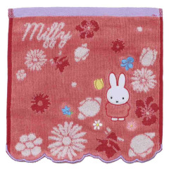 Japan Miffy Jacquard Mini Towel Handkerchief - Flower Pale Red