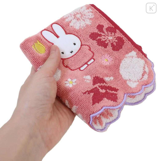 Japan Miffy Jacquard Mini Towel Handkerchief - Flower Pale Red - 3