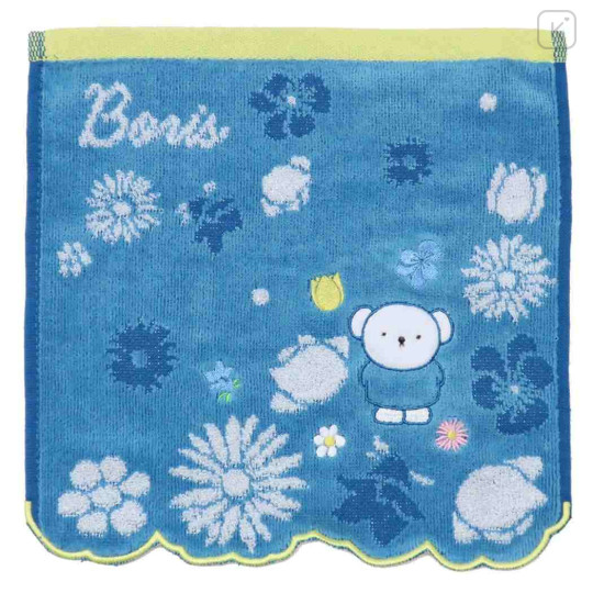 Japan Miffy Jacquard Mini Towel Handkerchief - Boris : Flower Pale Navy - 1