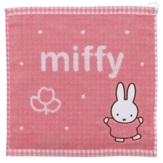 Japan Miffy Jacquard Mini Towel Handkerchief - Gingham Pale Red - 1