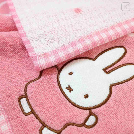 Japan Miffy Jacquard Mini Towel Handkerchief - Gingham Pale Red - 2